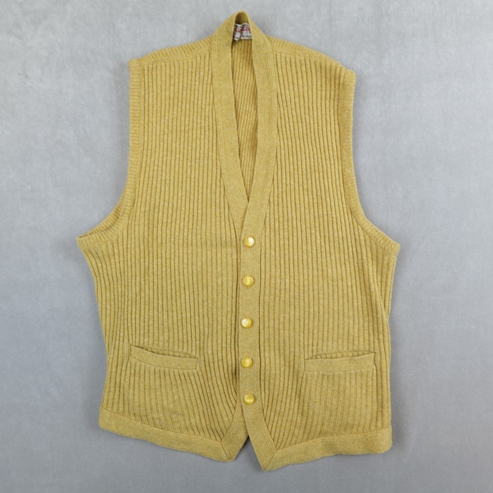 Vintage McGregor Sweater Vest Rib Knit Cardigan Size Medium Made In USA 60s